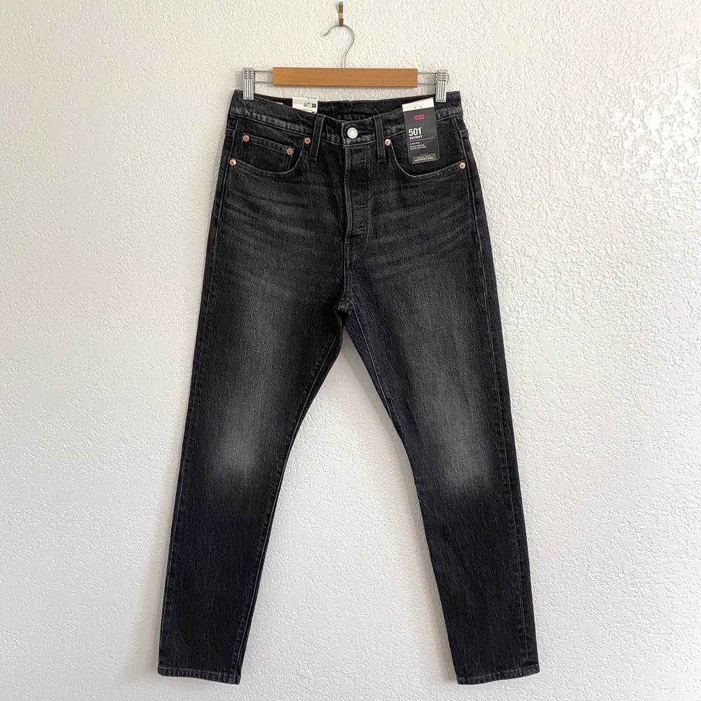Levi's Premium 501 Skinny‎ Jeans High Rise Faded Black Wash Button Fly W28 L30